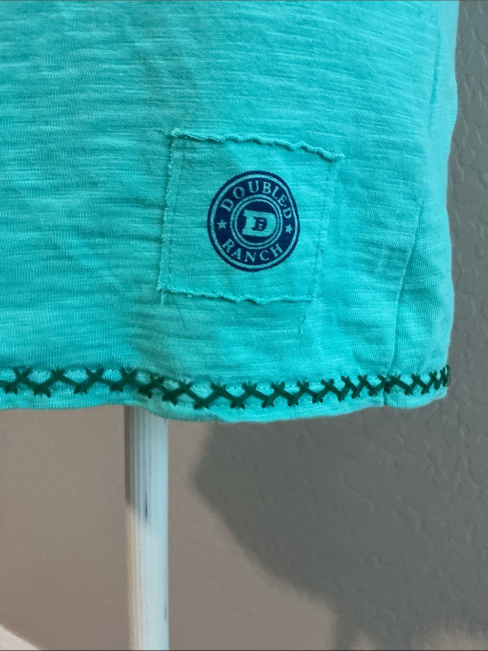 Women's Double D Ranch Teal Embroidered V-Neck Top - Picture 5 of 8